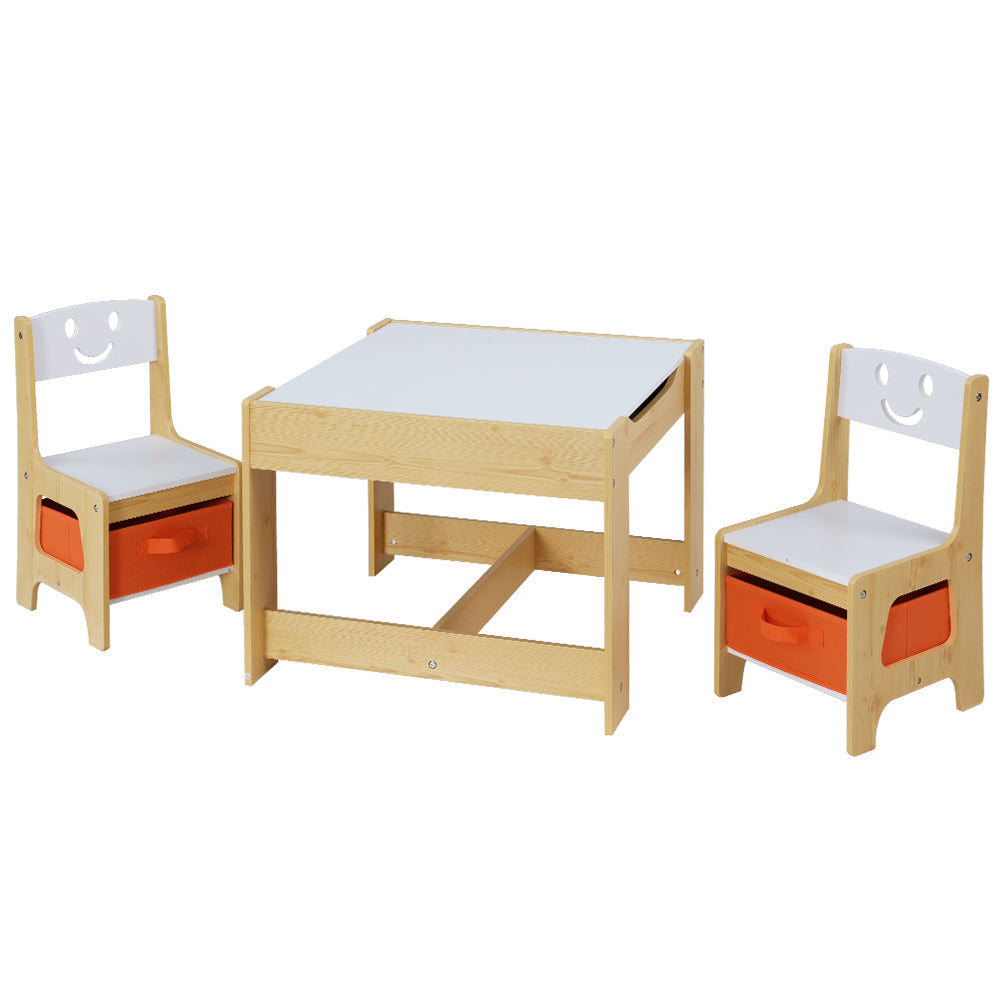 Kids Table Chairs Set Activity Chalkboard Toys Storage Desk - Set of 3