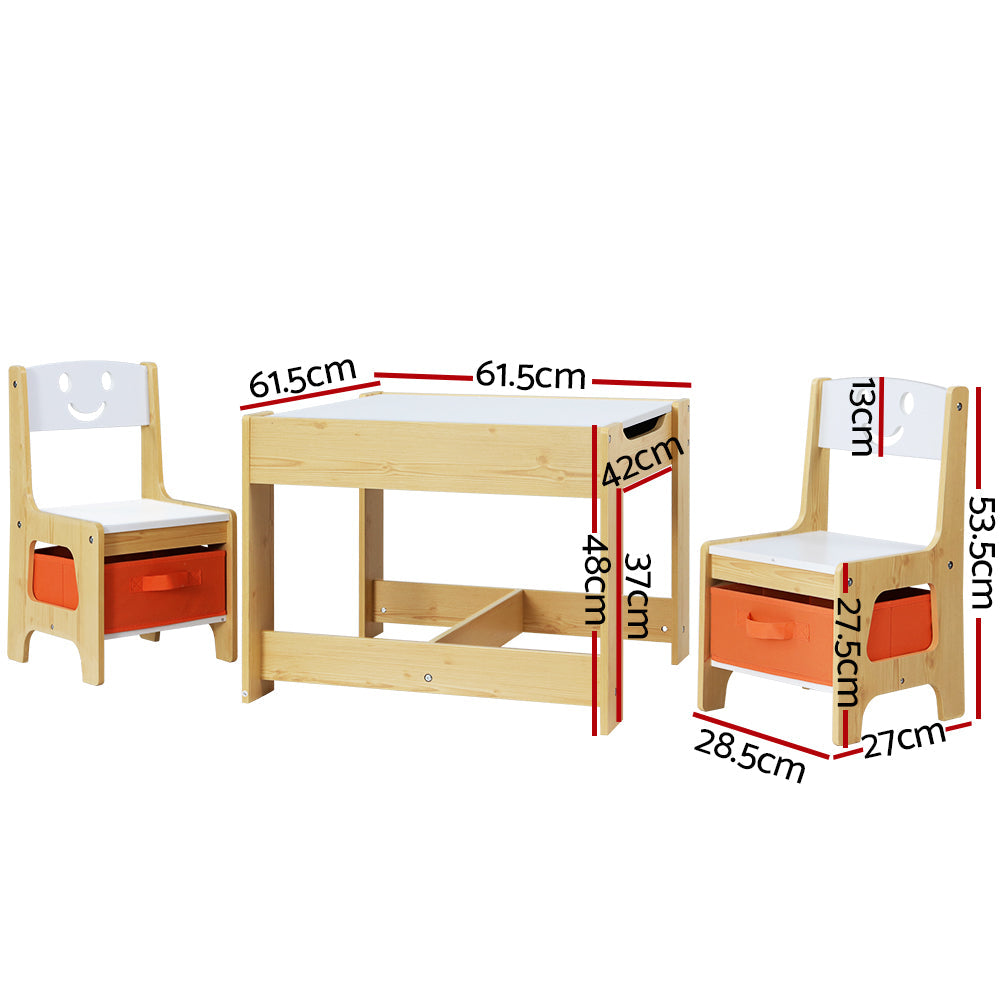 Kids Table Chairs Set Activity Chalkboard Toys Storage Desk - Set of 3