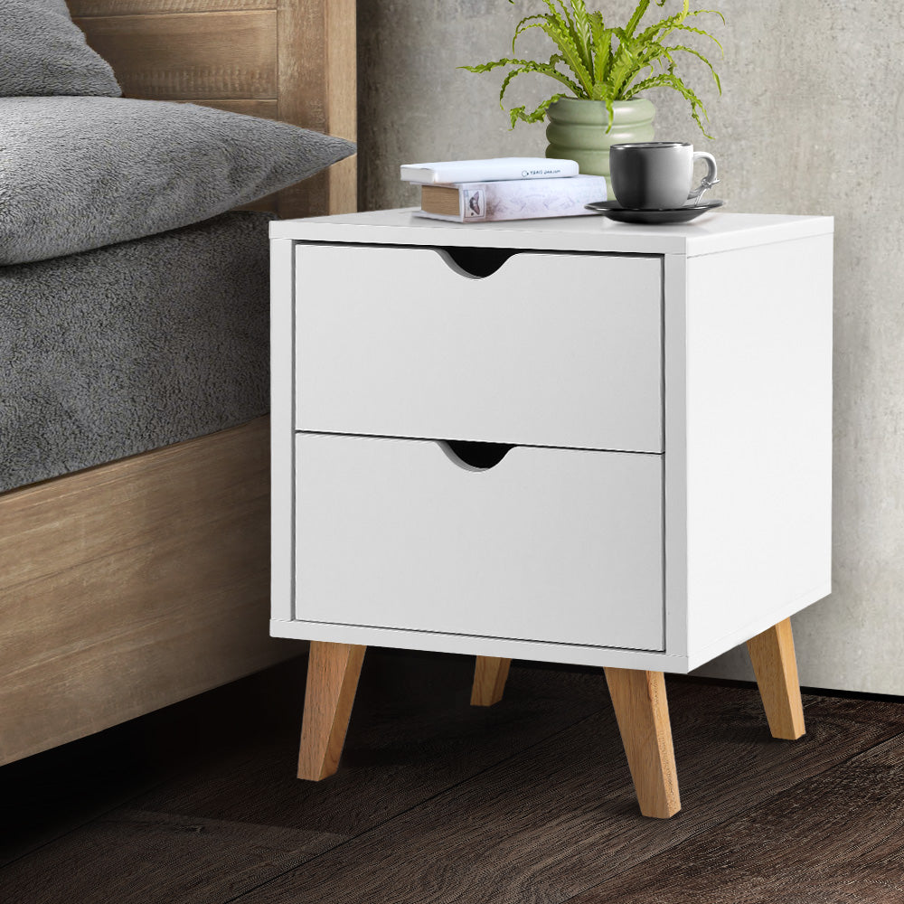 2 Drawer Wooden Bedside Tables - White