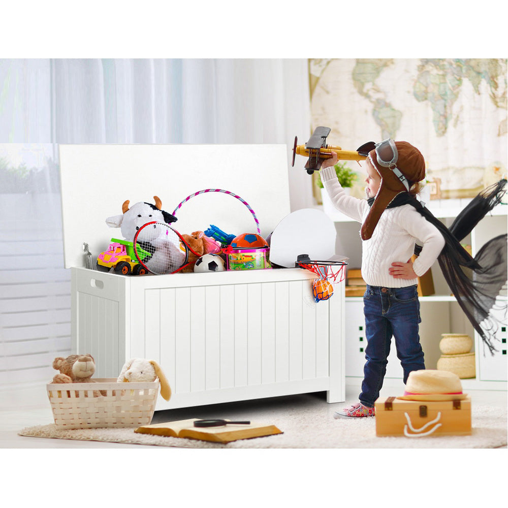 Kids Wooden Storage Blanket Box - White
