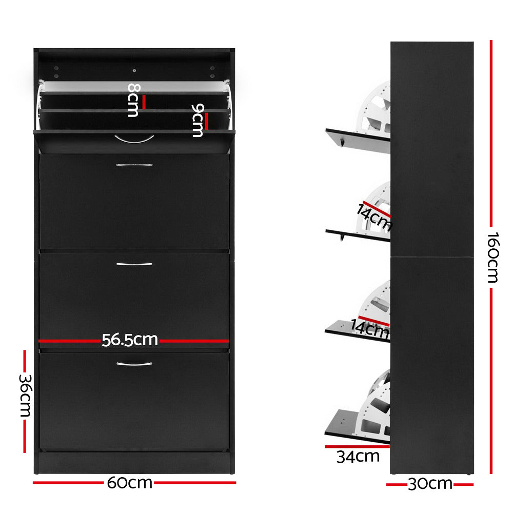 Shoe Cabinet Shoes Storage Rack Organiser 60 Pairs Black Shelf Drawer
