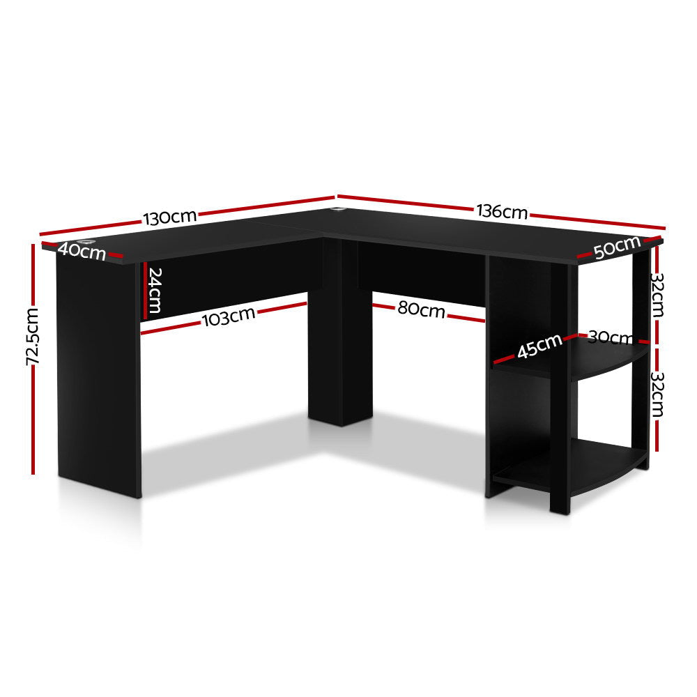 L Shape Corner Computer Table Workstation - Black
