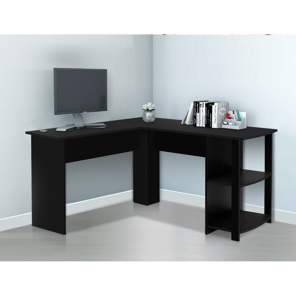L Shape Corner Computer Table Workstation - Black