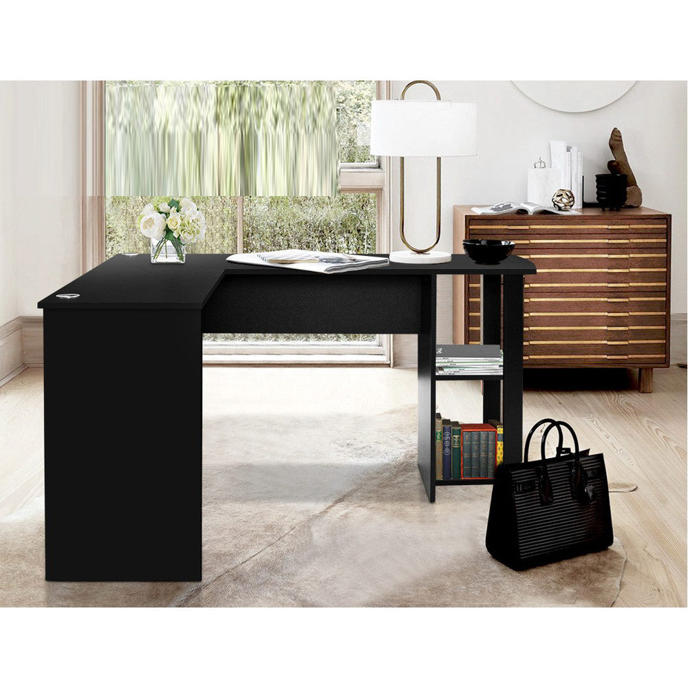 L Shape Corner Computer Table Workstation - Black
