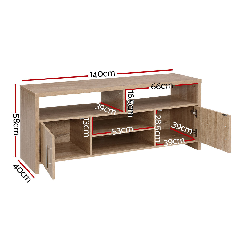 TV Cabinet Entertainment Unit Stand Storage Shelf Sideboard 140cm Oak