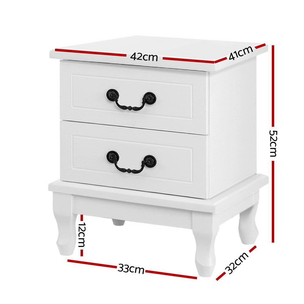 Bedside Tables 2 Drawers Side Table French Nightstand Storage Cabinet