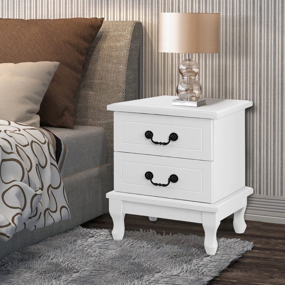 Bedside Tables 2 Drawers Side Table French Nightstand Storage Cabinet