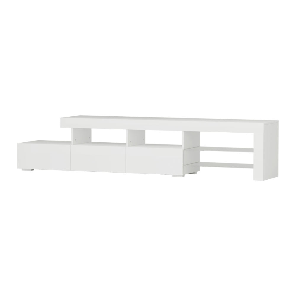 TV Cabinet Entertainment Unit Stand RGB LED Gloss Furniture 215cm White