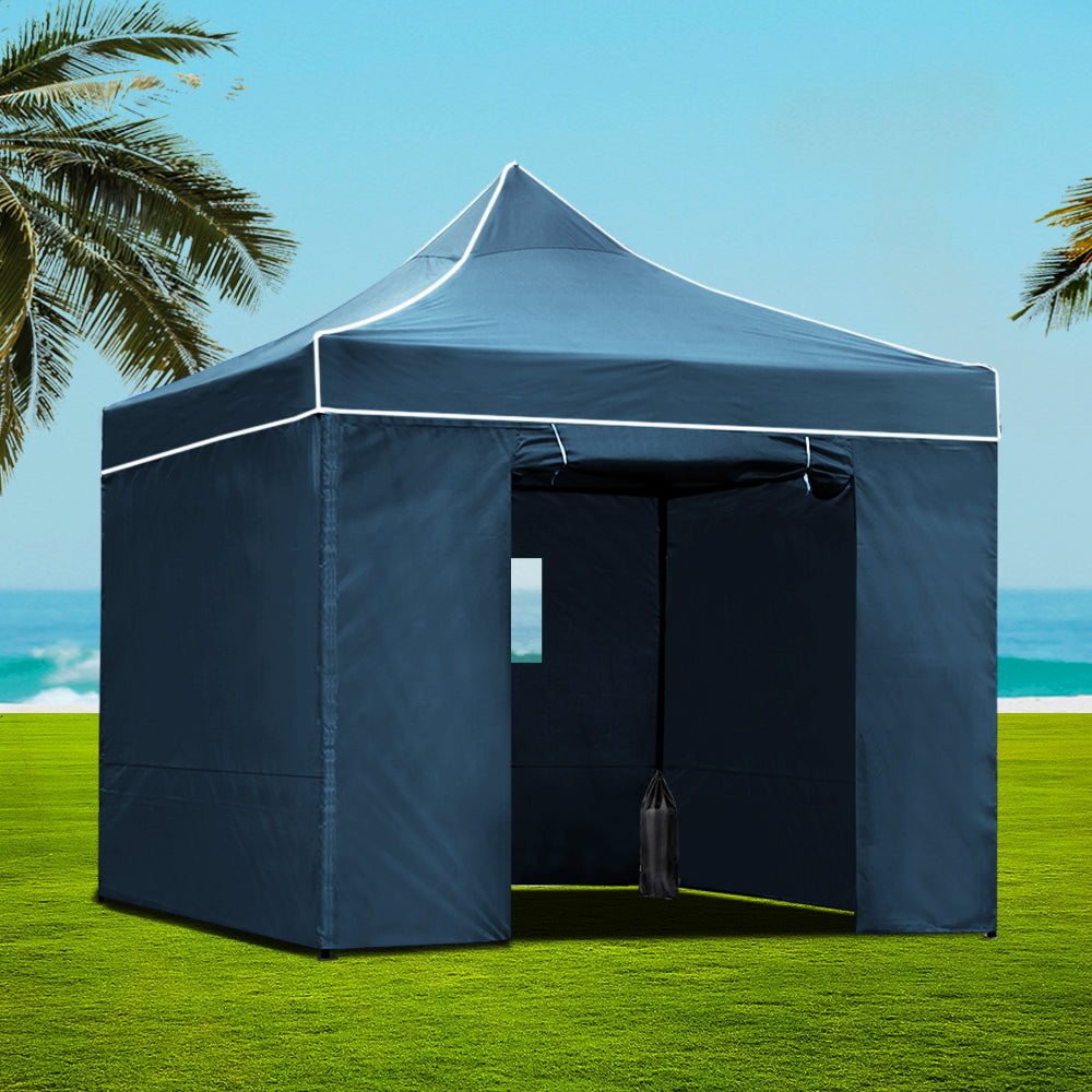 Gazebo Pop Up Marquee Folding Tent Metal Navy - 3x3m