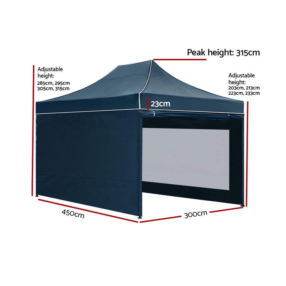 Gazebo Pop Up Marquee Folding Tent Shade Navy - 3x4.5m
