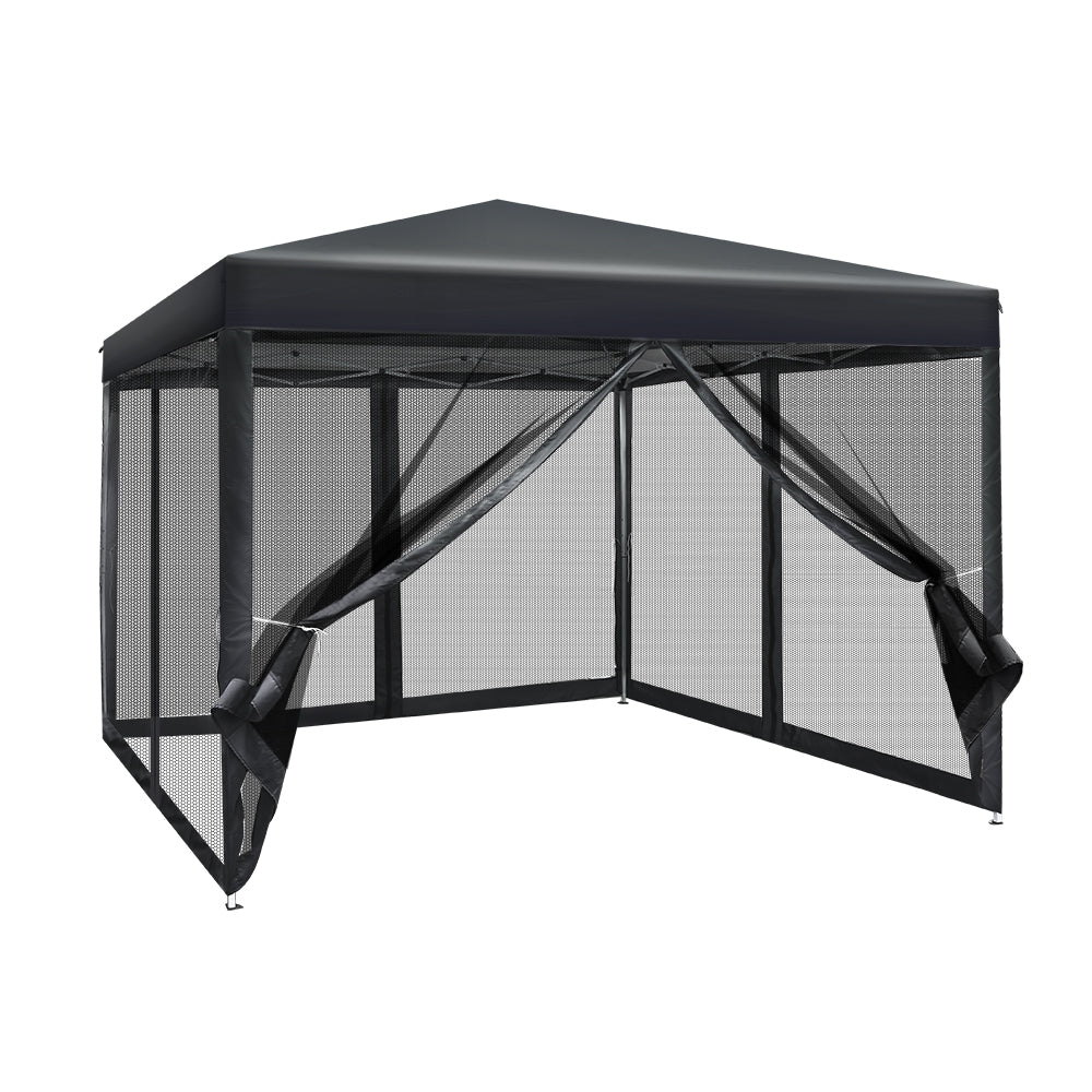 Pop Up Wedding Side Mesh Wall Outdoor Gazebo Black - 3x3m