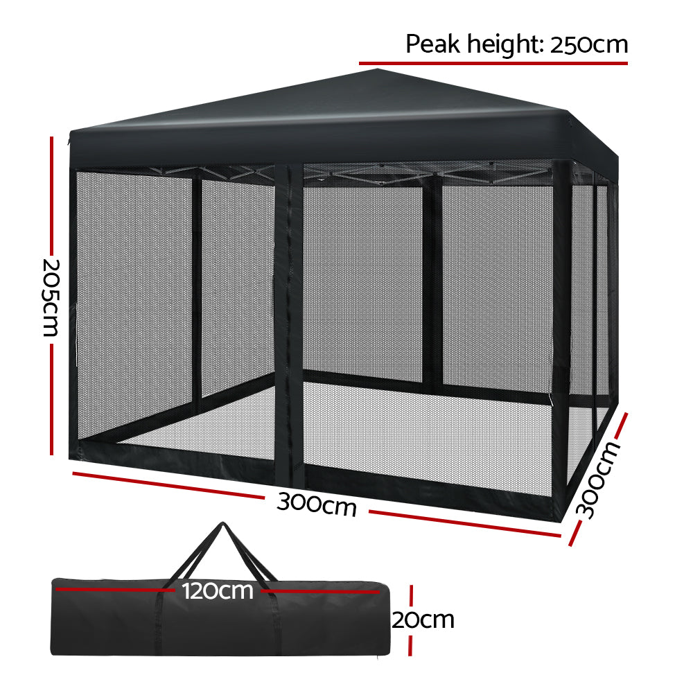 Pop Up Wedding Side Mesh Wall Outdoor Gazebo Black - 3x3m
