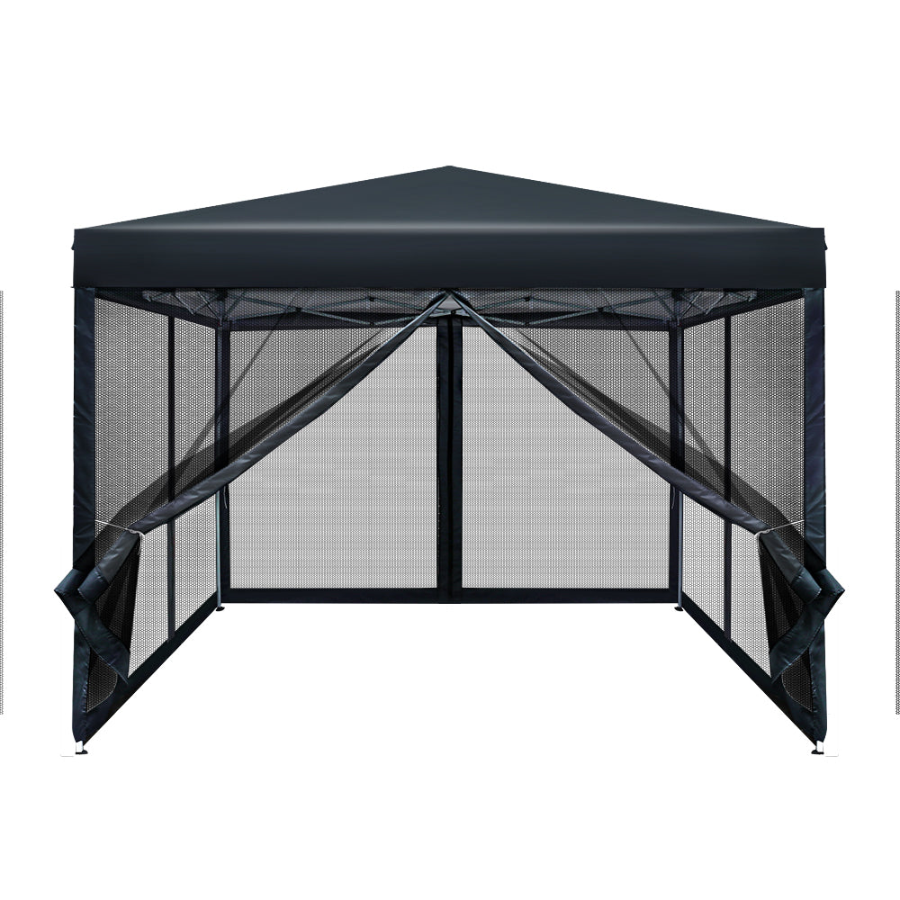 Pop Up Wedding Side Mesh Wall Outdoor Gazebo Black - 3x3m