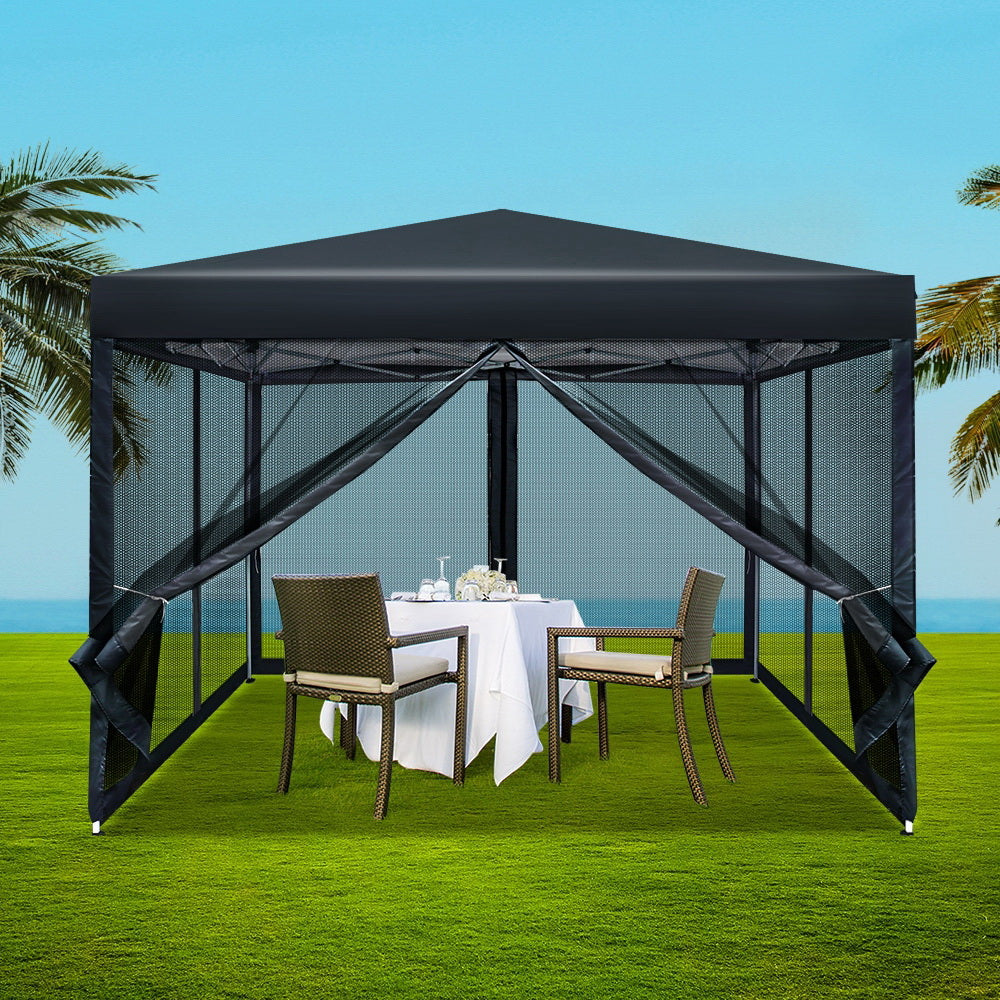Pop Up Wedding Side Mesh Wall Outdoor Gazebo Black - 3x3m