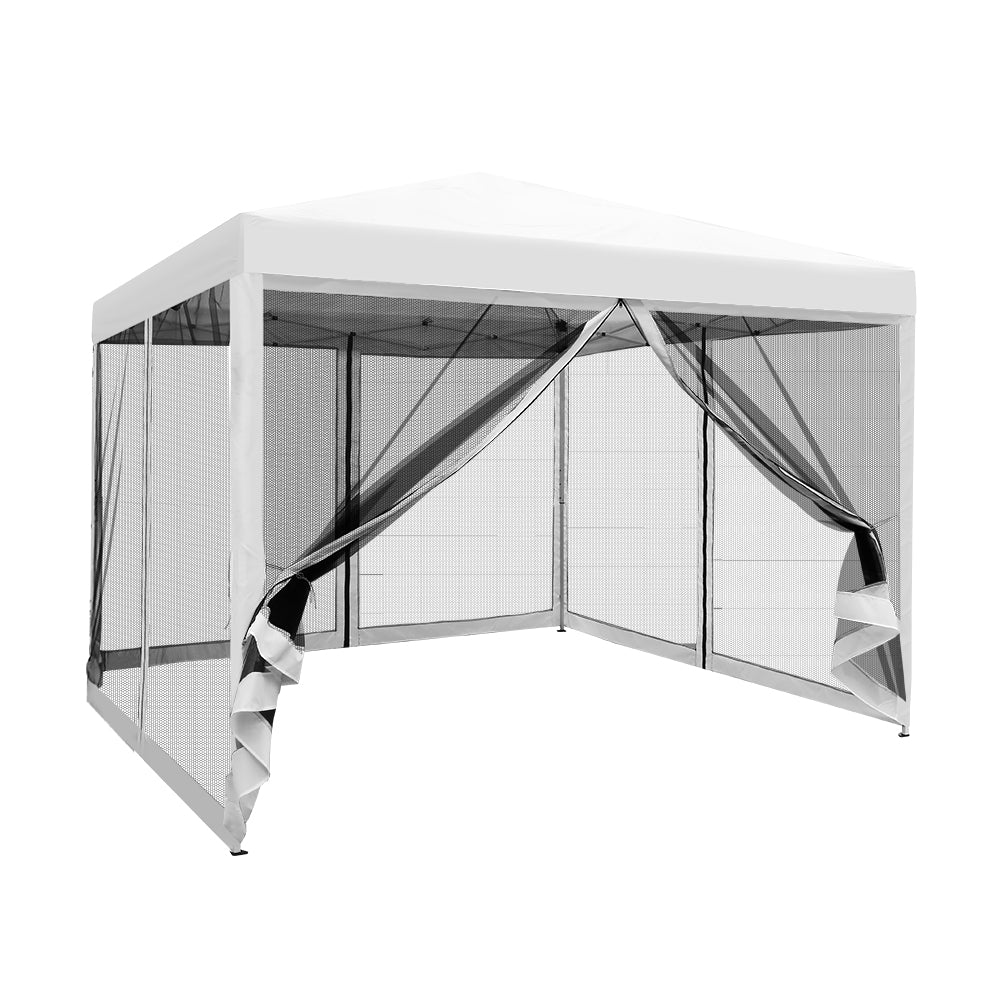 Pop Up Wedding Side Mesh Wall Outdoor Gazebo White - 3x3m