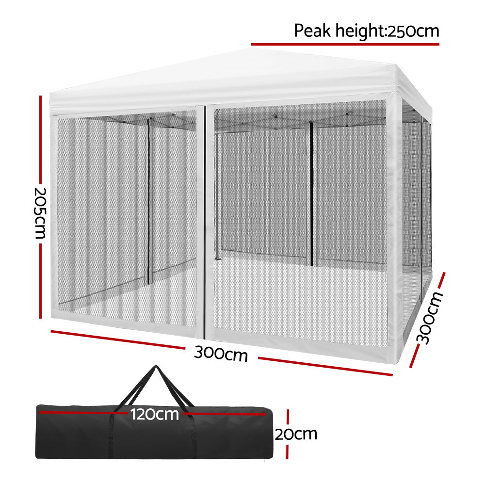 Pop Up Wedding Side Mesh Wall Outdoor Gazebo White - 3x3m