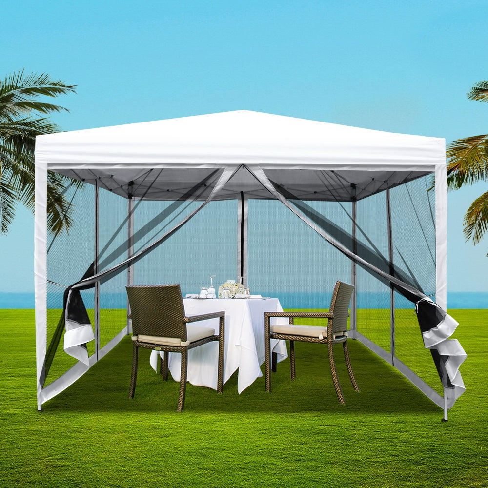 Pop Up Wedding Side Mesh Wall Outdoor Gazebo White - 3x3m