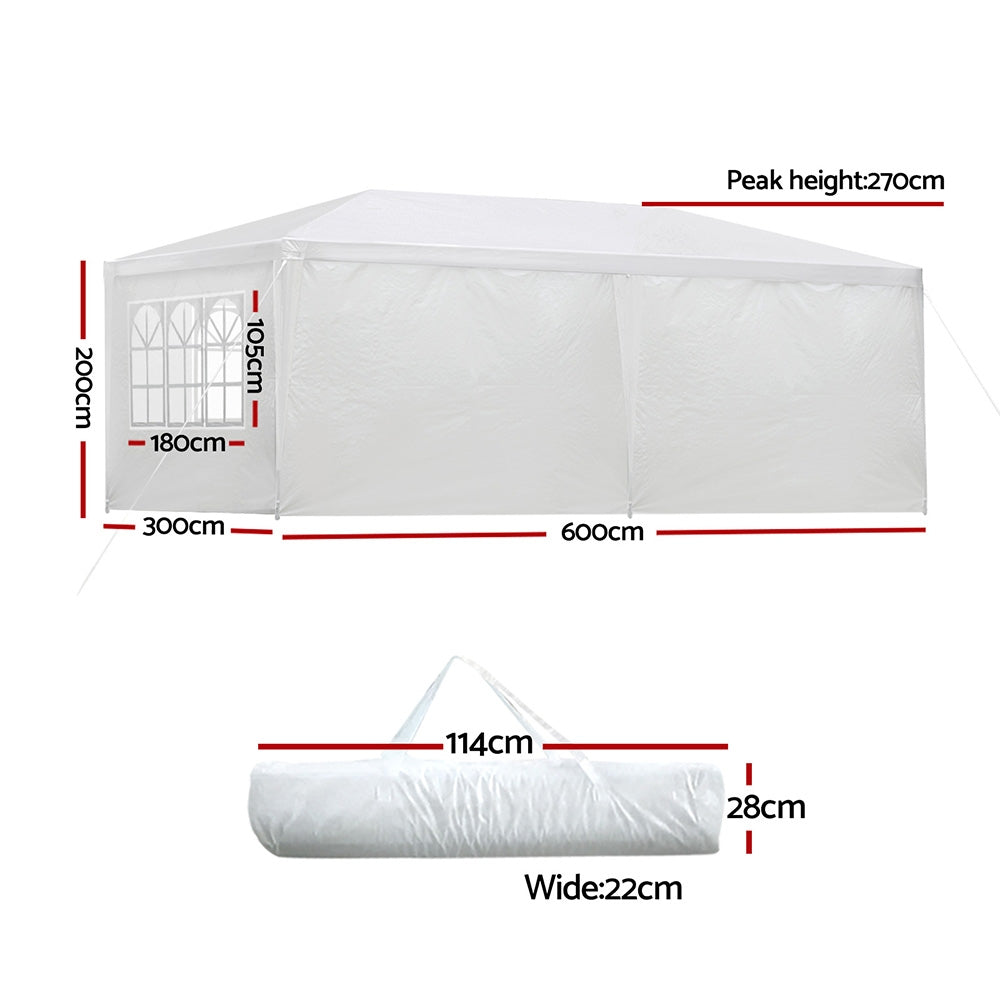 Gazebo Outdoor Marquee Wedding Camping Tent White - 3x6m