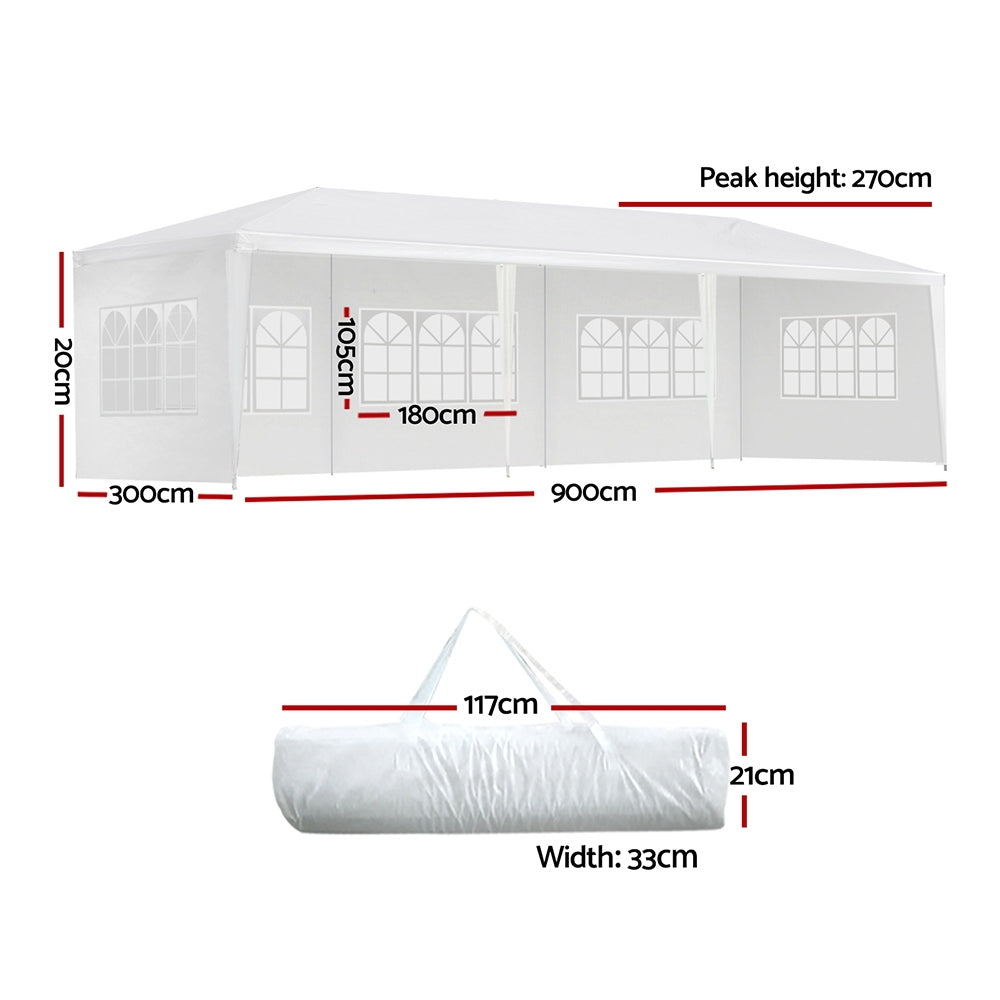 Gazebo Outdoor Marquee Wedding Camping Tent White - 3x9m
