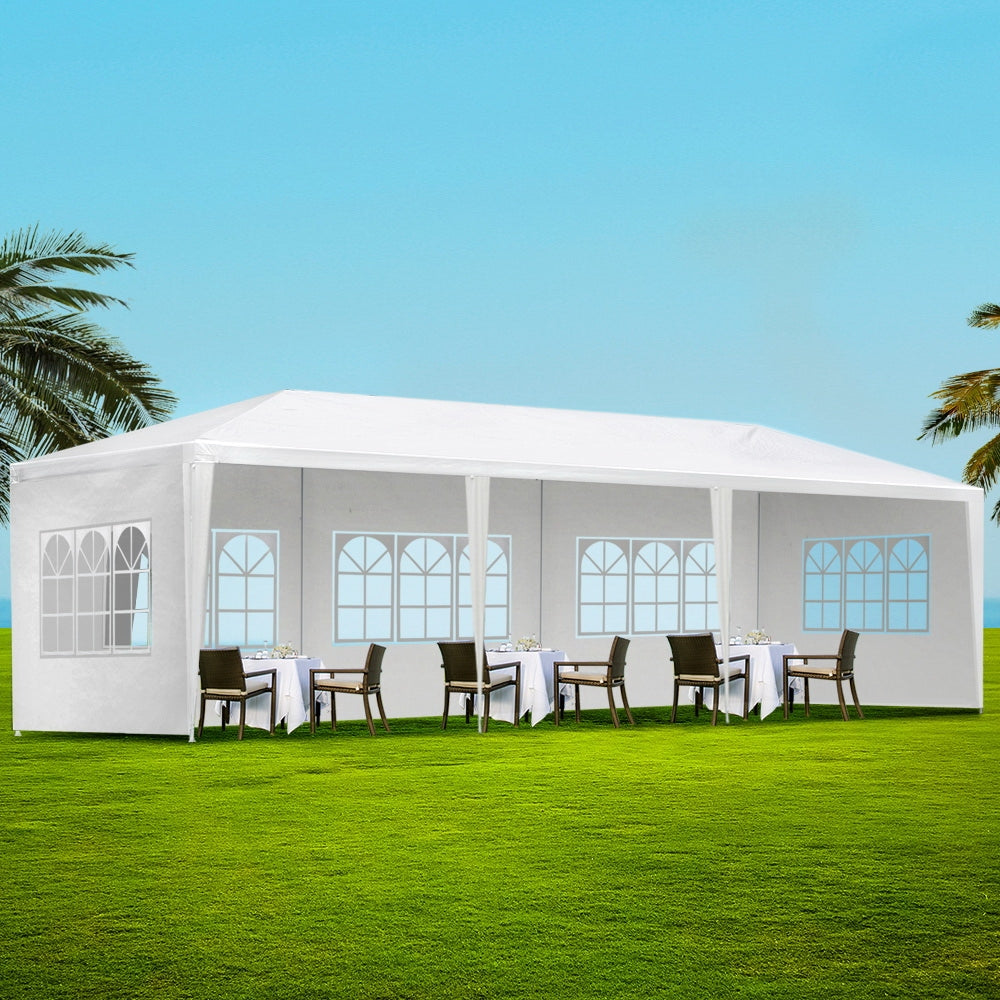 Gazebo Outdoor Marquee Wedding Camping Tent White - 3x9m
