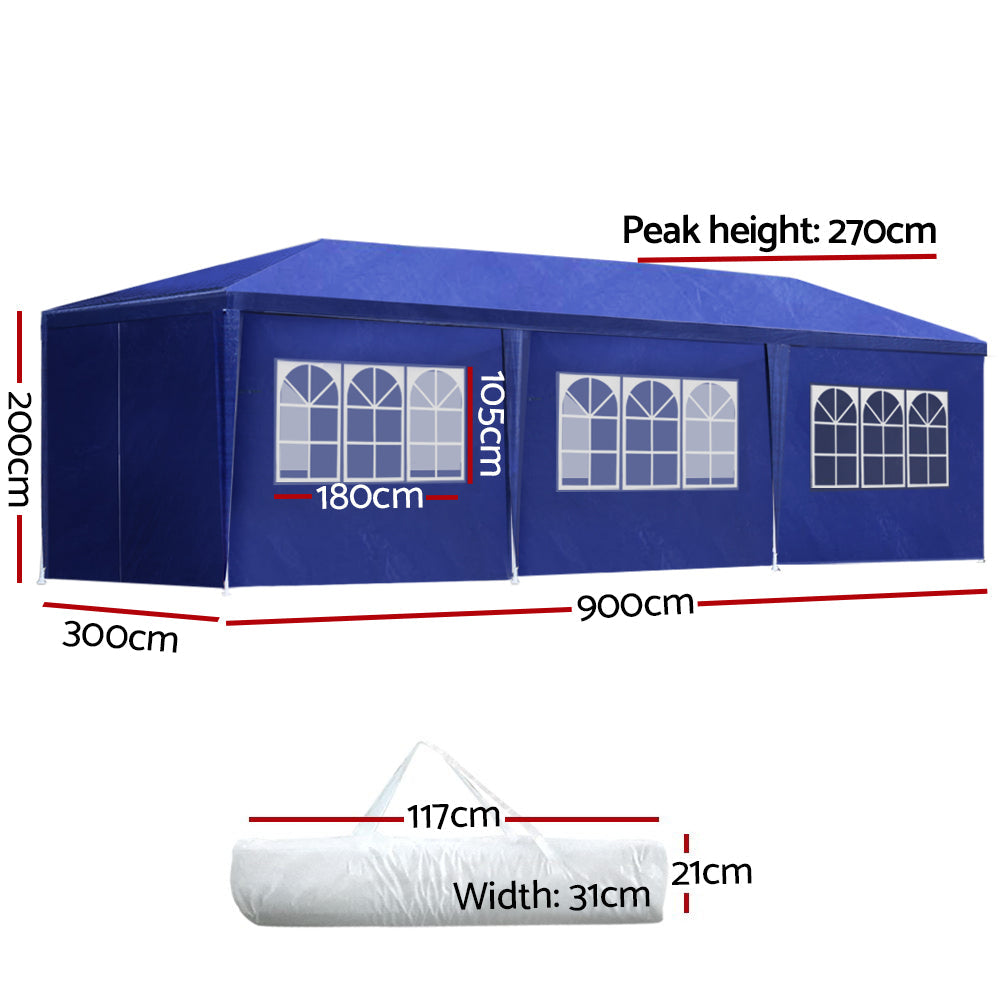 Gazebo Outdoor Marquee Wedding Camping Tent Blue - 3x9m