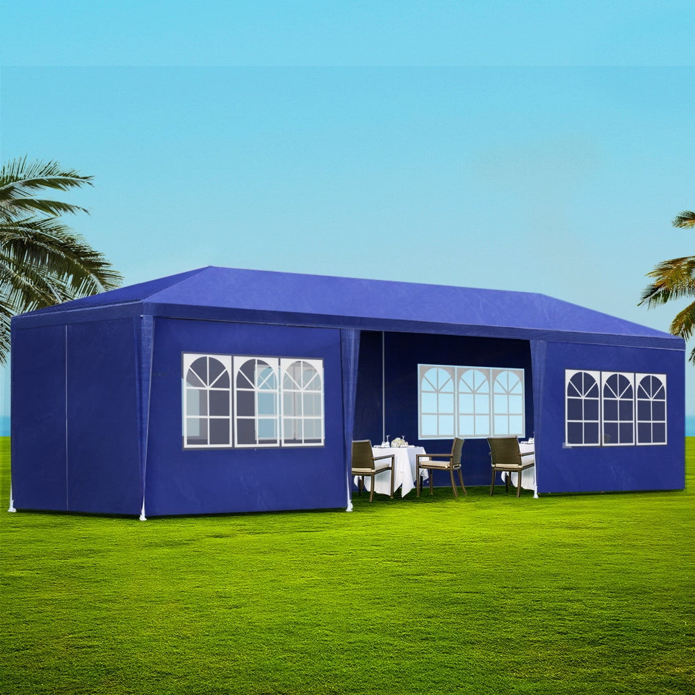 Gazebo Outdoor Marquee Wedding Camping Tent Blue - 3x9m