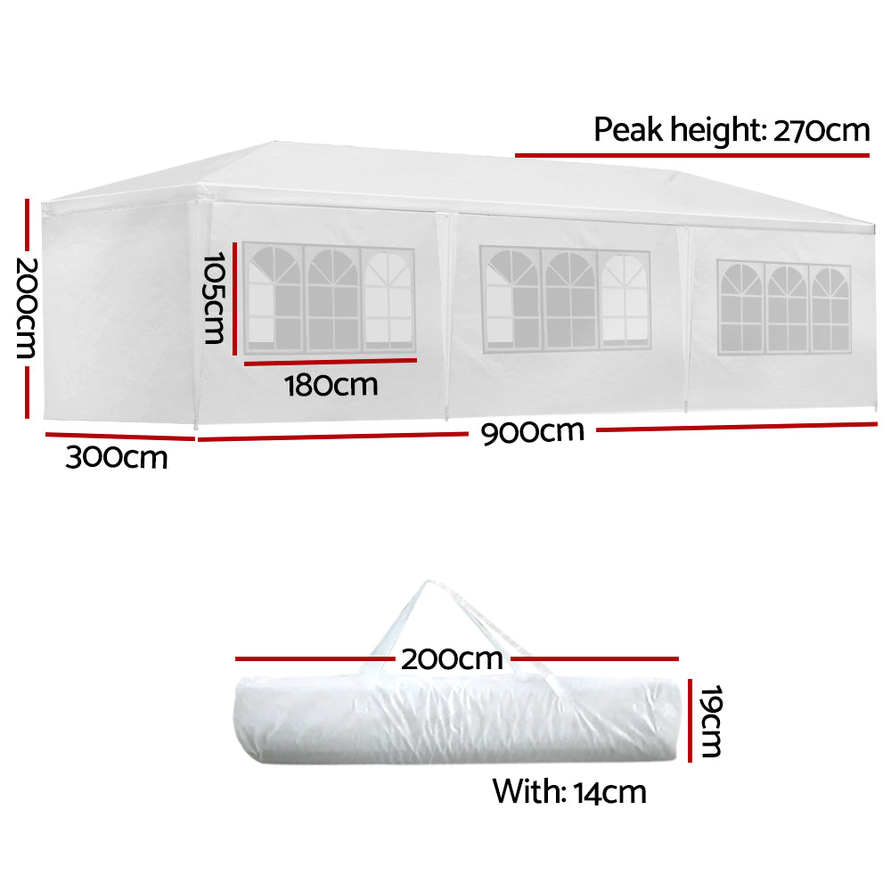 Outdoor Wedding Party Camping Gazebo Tent 8 Wall Panels - 3x9m