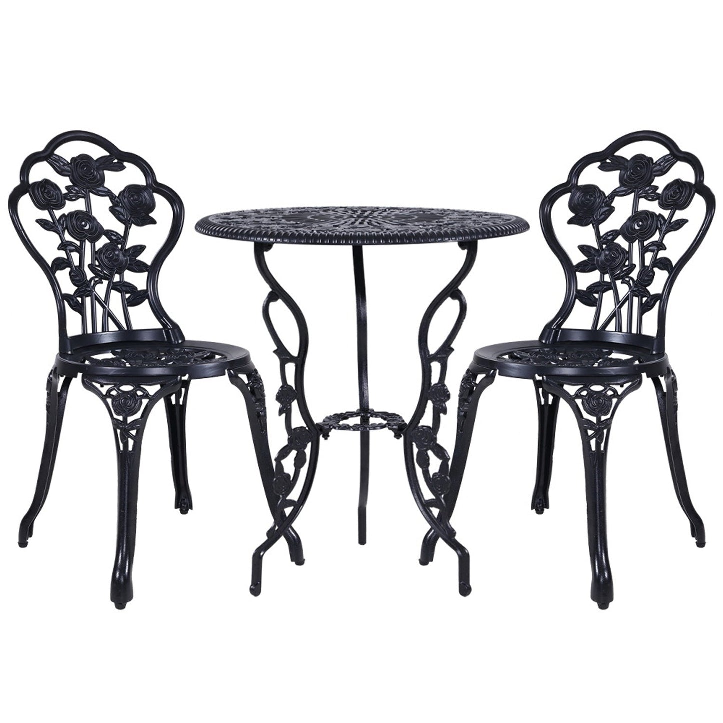 Outdoor Cast Aluminum Table and Chair Patio - Set of 3 Black