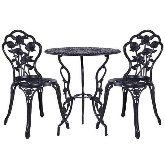 Outdoor Cast Aluminum Table and Chair Patio - Set of 3 Black