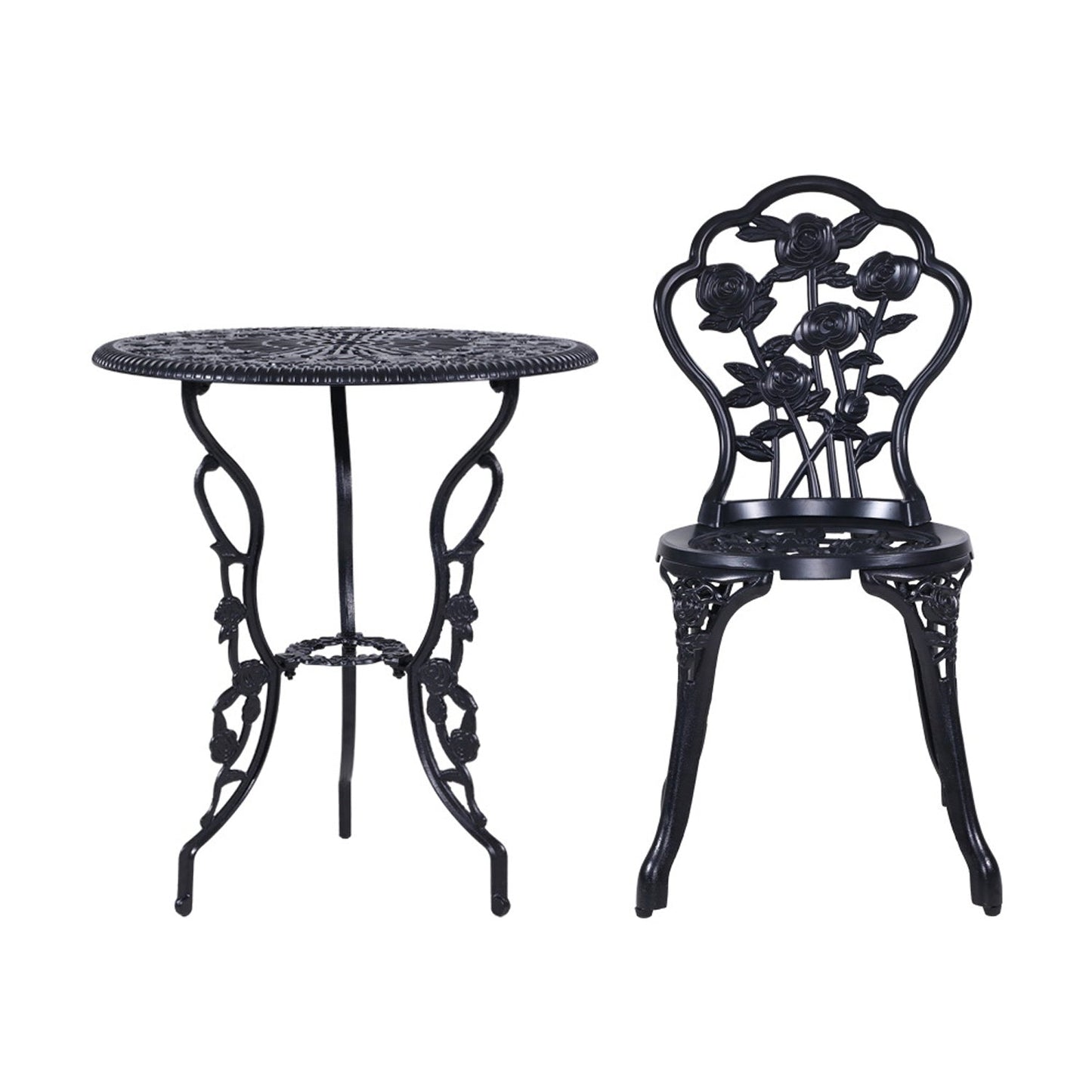 Outdoor Cast Aluminum Table and Chair Patio - Set of 3 Black