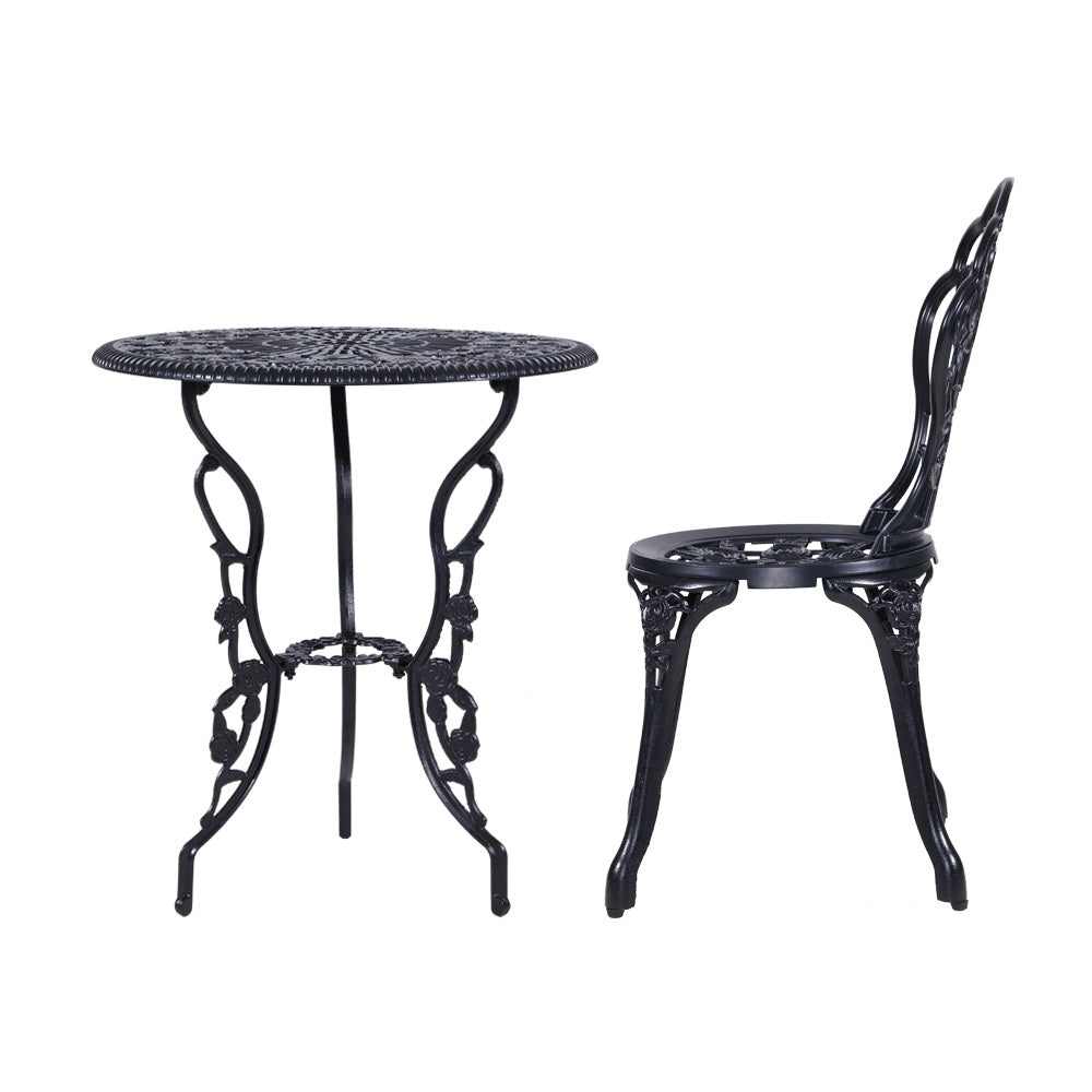 Outdoor Cast Aluminum Table and Chair Patio - Set of 3 Black