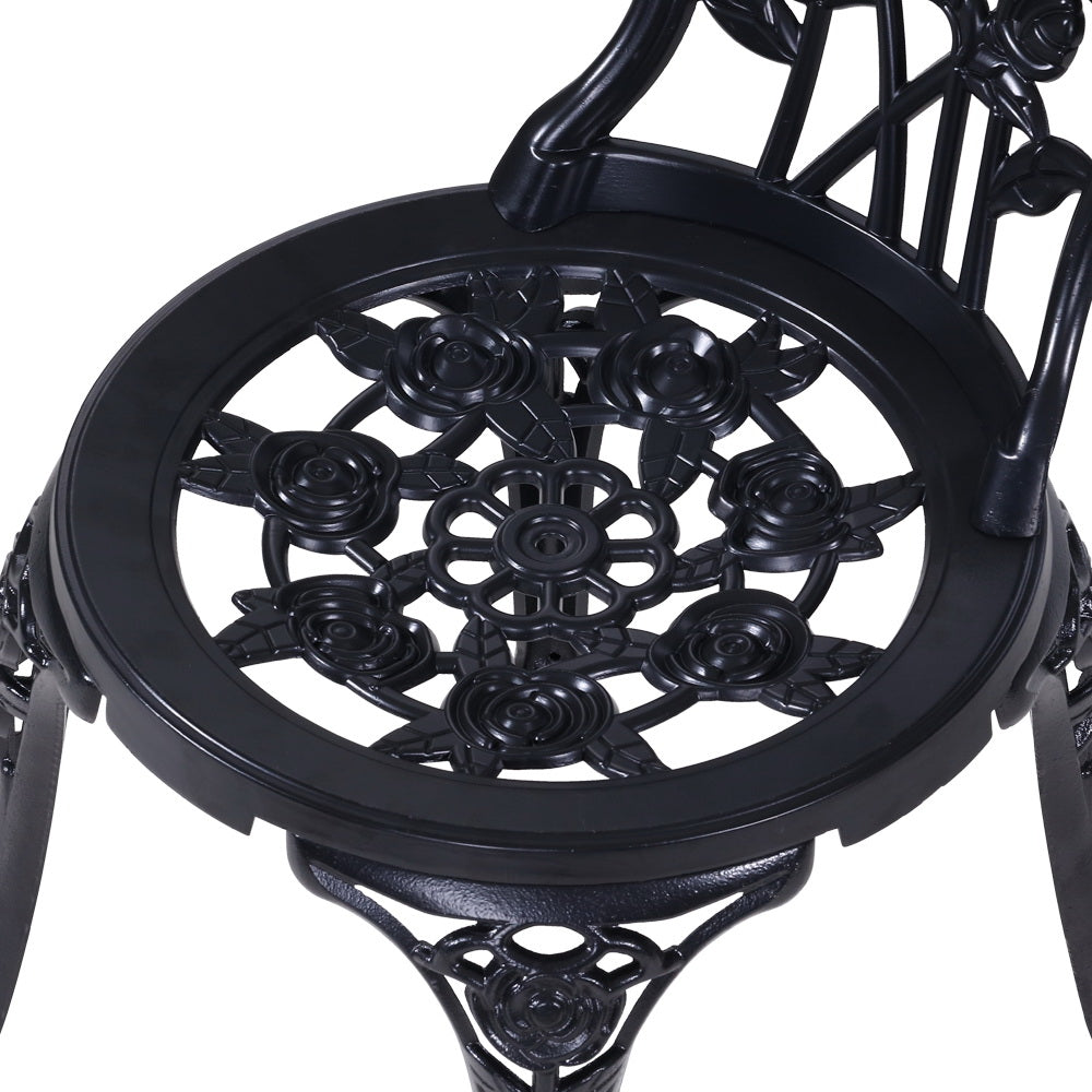 Outdoor Cast Aluminum Table and Chair Patio - Set of 3 Black
