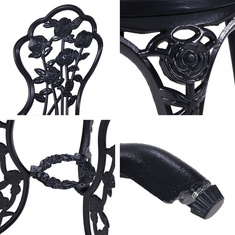 Outdoor Cast Aluminum Table and Chair Patio - Set of 3 Black