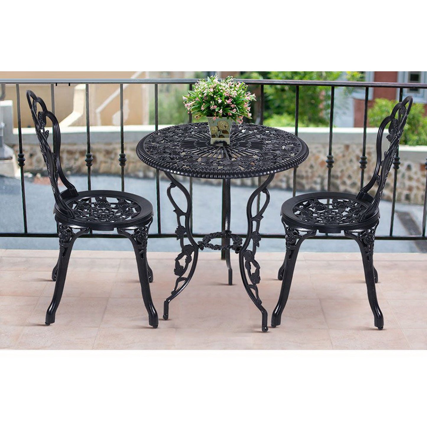 Outdoor Cast Aluminum Table and Chair Patio - Set of 3 Black