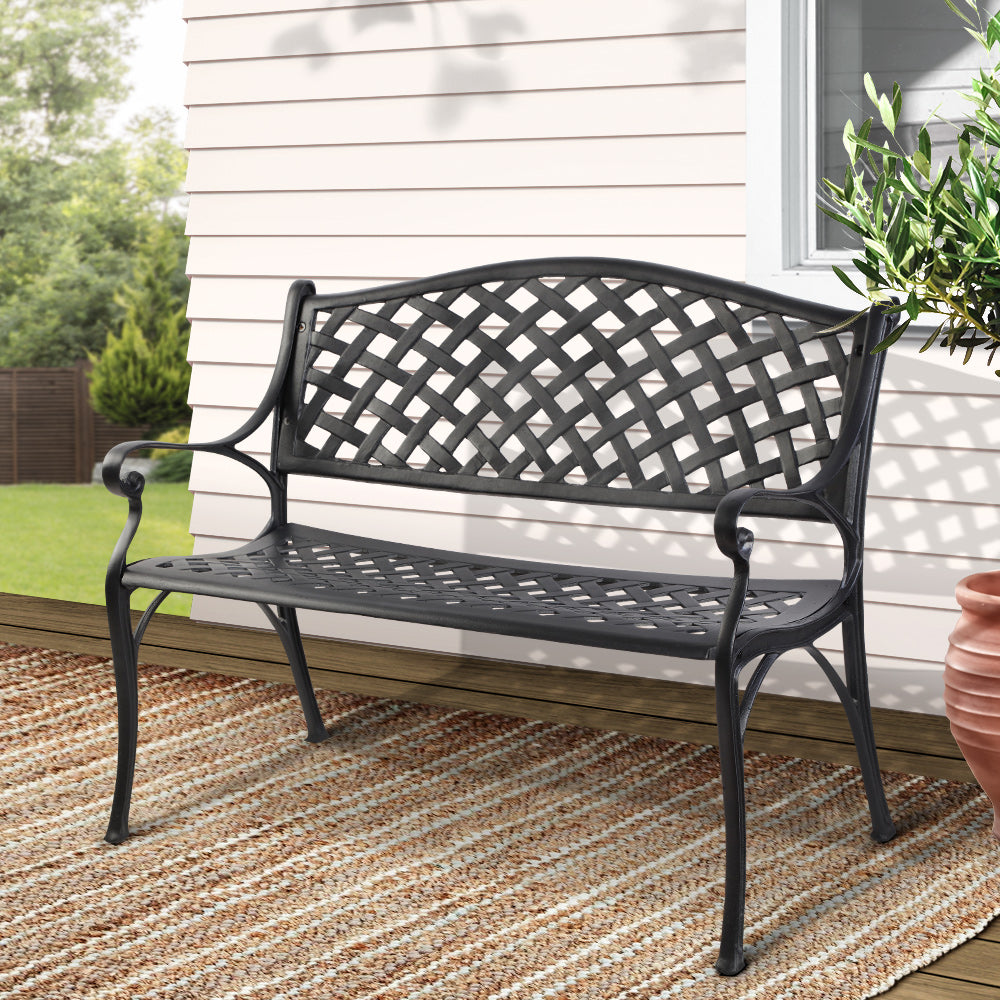 Steel Garden Bench 119cm x 53cm x 75cm - Black