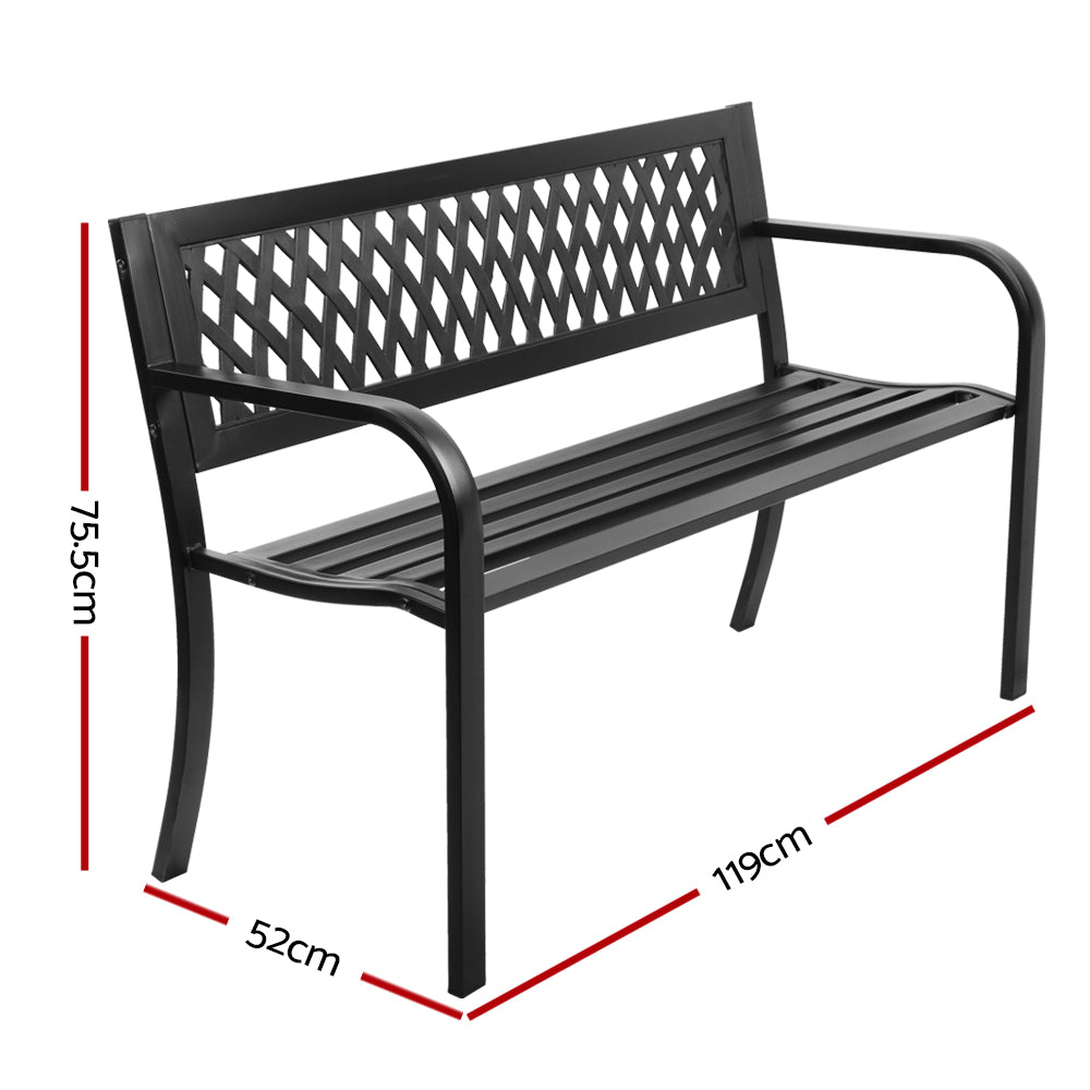 Steel Garden Bench 119cm x 53cm x 75cm - Black