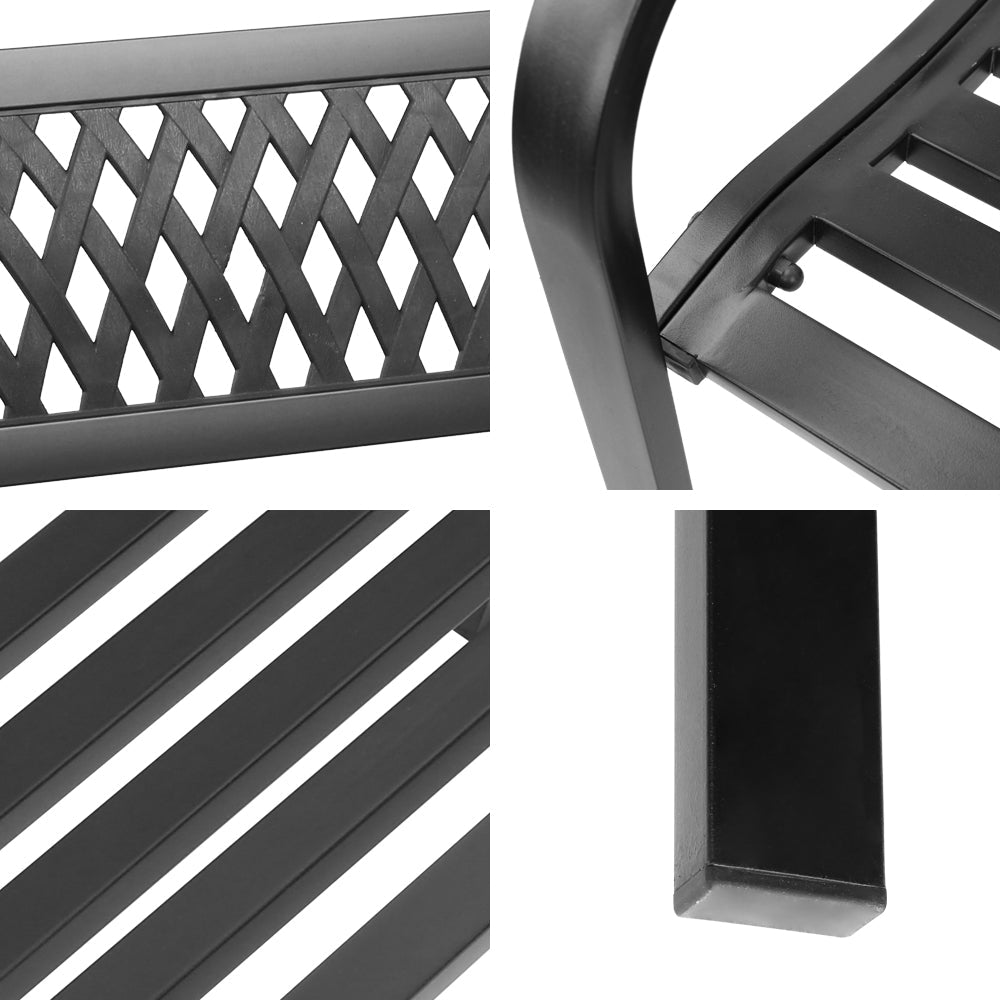 Steel Garden Bench 119cm x 53cm x 75cm - Black