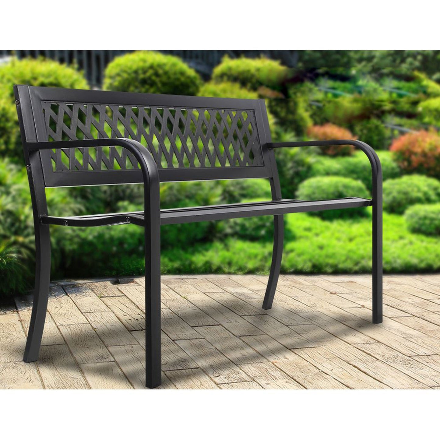 Steel Garden Bench 119cm x 53cm x 75cm - Black