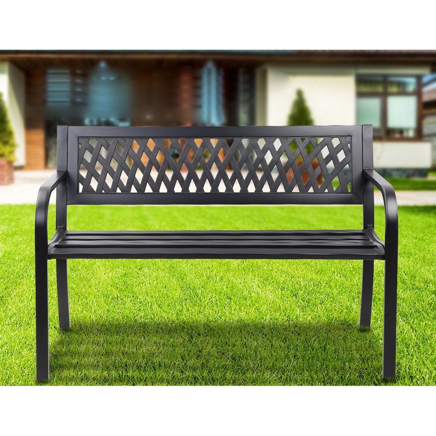 Steel Garden Bench 119cm x 53cm x 75cm - Black