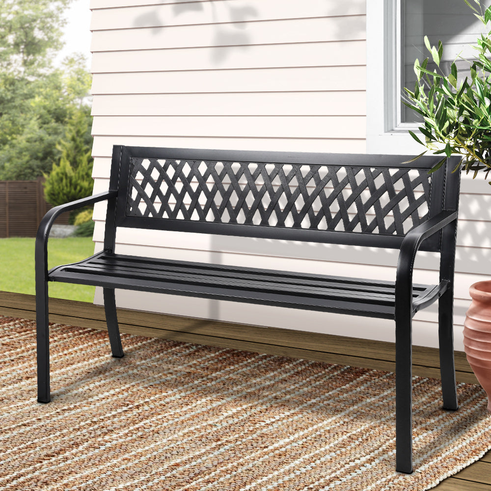 Steel Garden Bench 119cm x 53cm x 75cm - Black