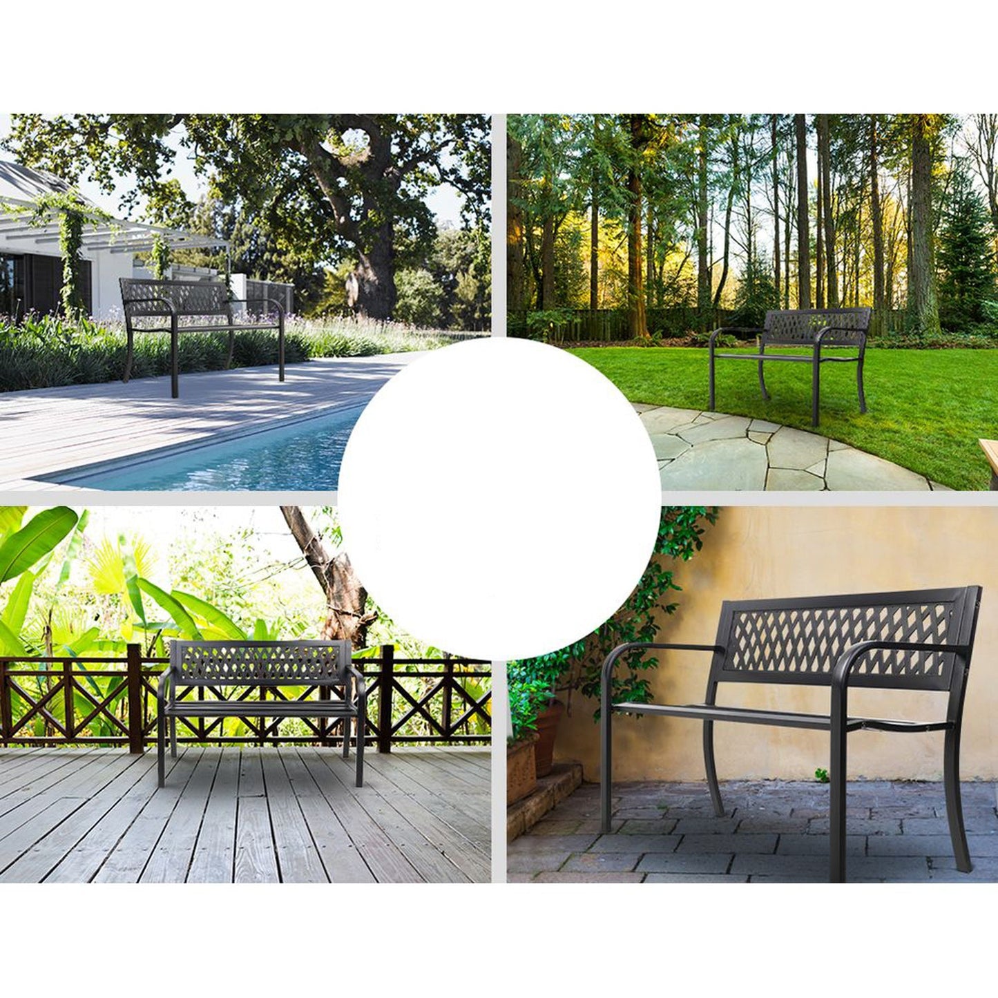 Steel Garden Bench 119cm x 53cm x 75cm - Black
