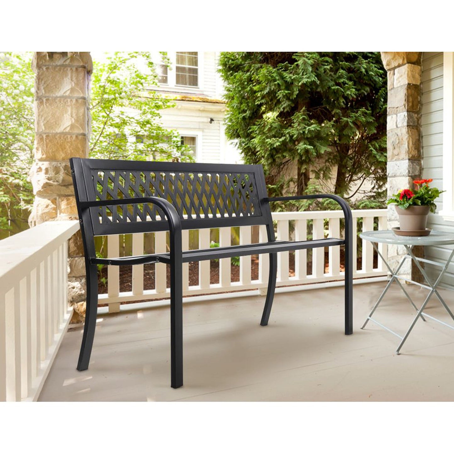 Steel Garden Bench 119cm x 53cm x 75cm - Black