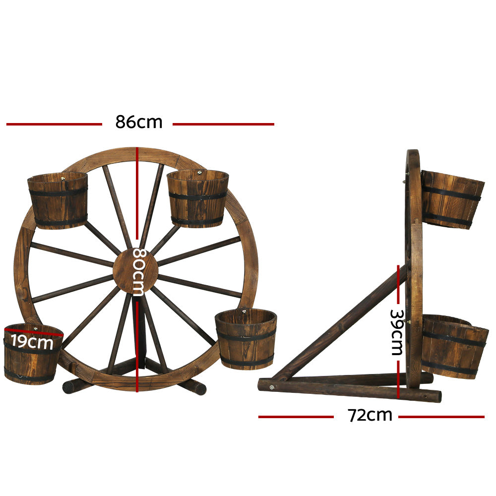 Rustic Garden Decor Wooden Wagon Wheel Outdoor Flower Planter