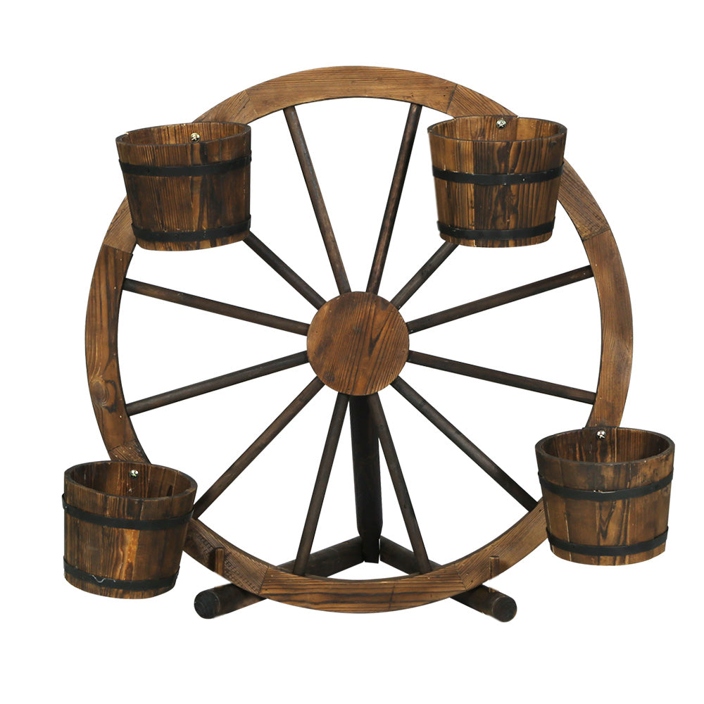 Rustic Garden Decor Wooden Wagon Wheel Outdoor Flower Planter