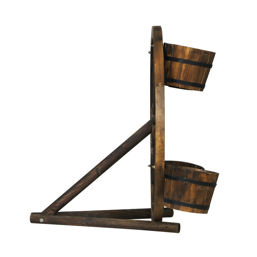 Rustic Garden Decor Wooden Wagon Wheel Outdoor Flower Planter