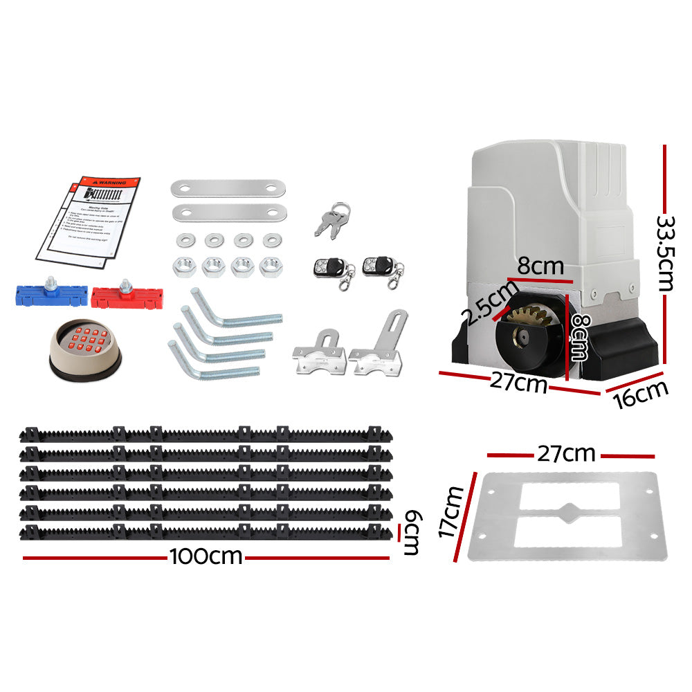 Electric Sliding Gate Opener 1800KG Motor Kit Auto Keypad Remote 6M Rail