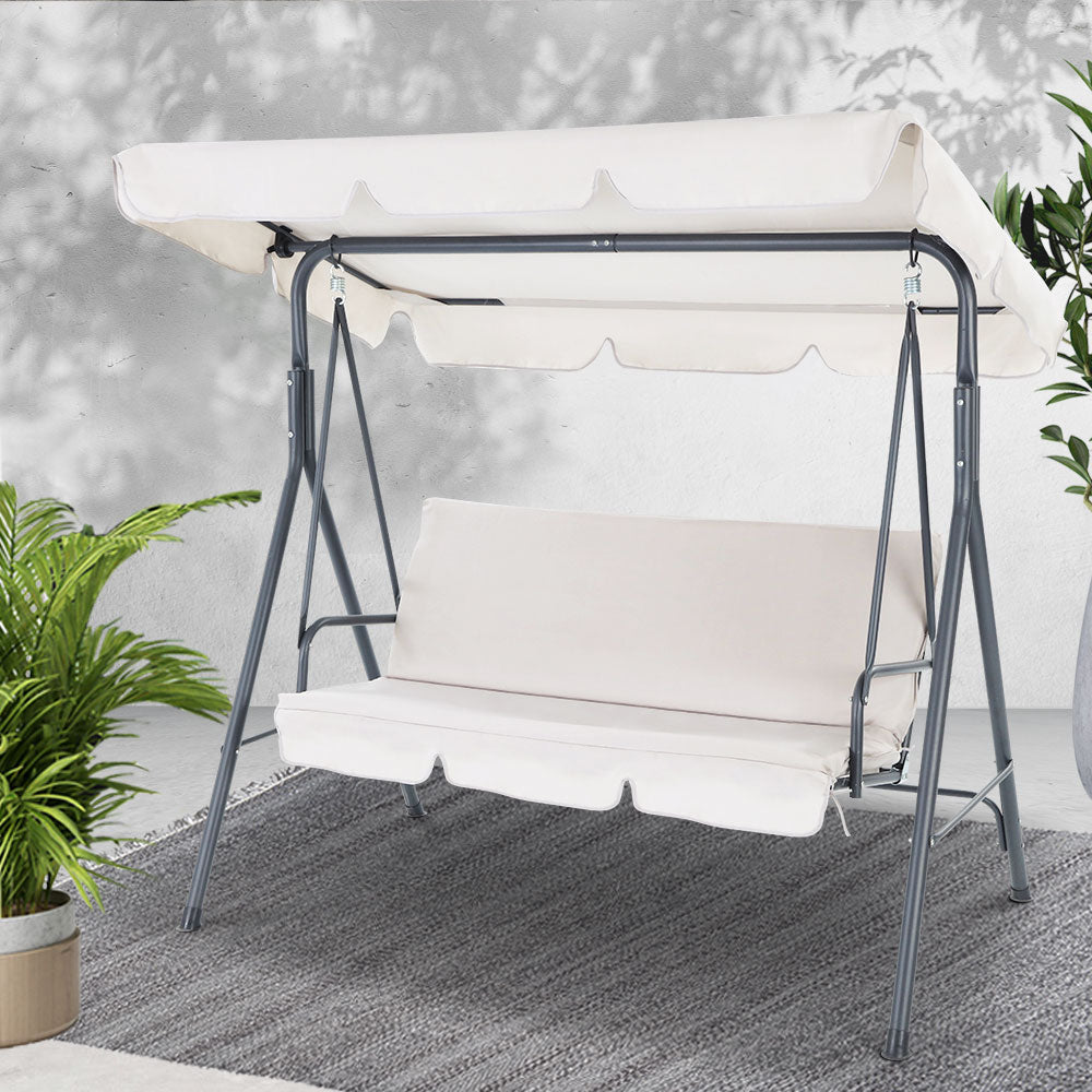 Outdoor Garden Hammock Swing 3 Seater Chair - Beige