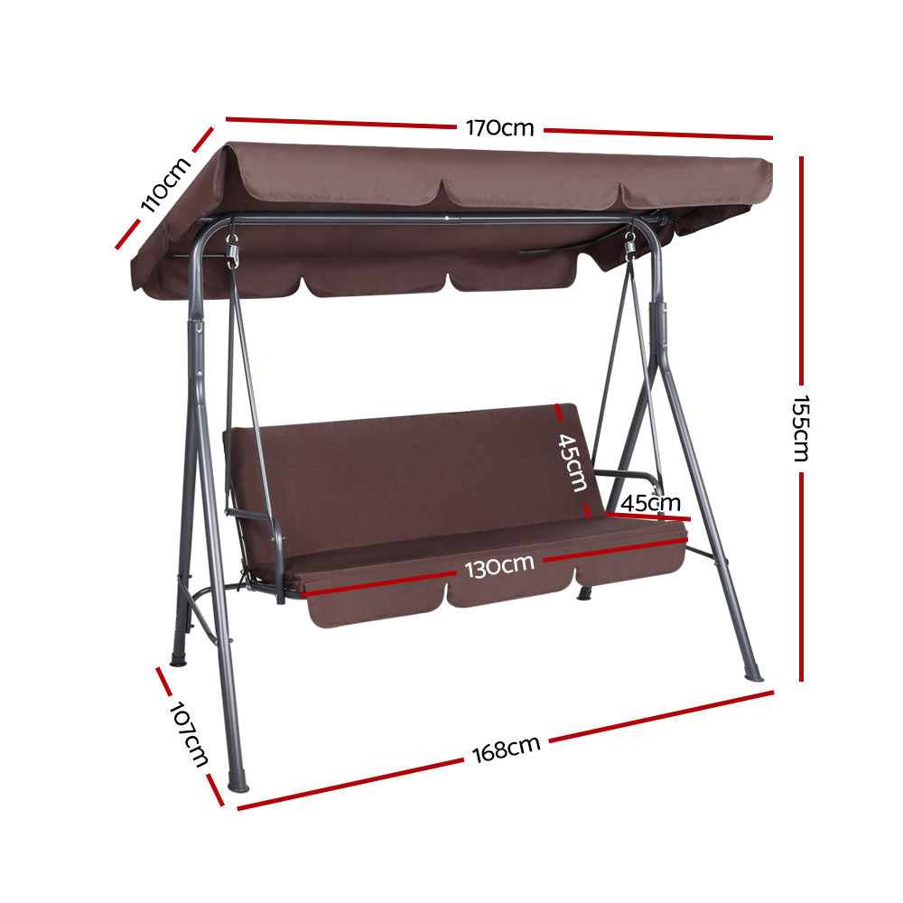 Outdoor Garden Hammock Swing 3 Seater Chair - Dark Brown