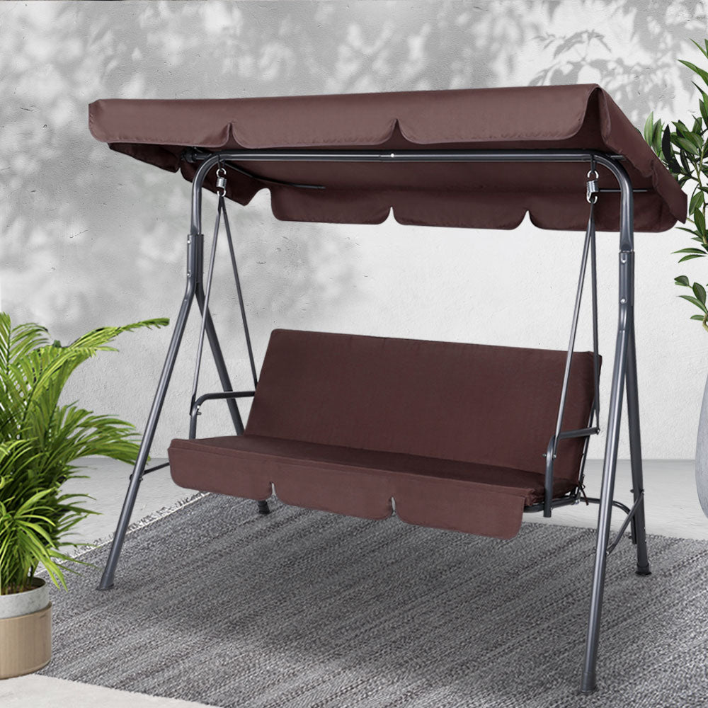 Outdoor Garden Hammock Swing 3 Seater Chair - Dark Brown