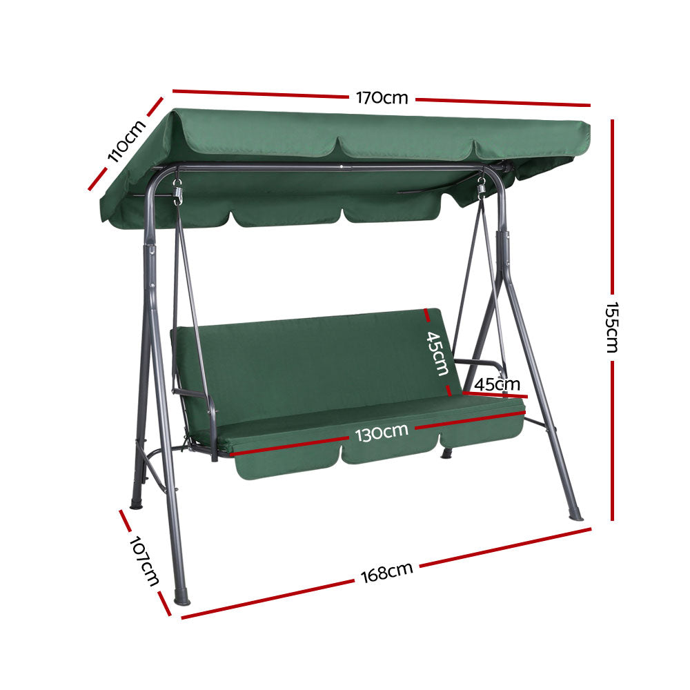 Outdoor Garden Hammock Swing 3 Seater Chair - Dark Green